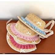 春秋新作 韓国風   ハット可愛い  子供用 子供帽 レース キャップ   麦わら帽子   帽子3色
