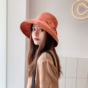 春夏のバケットハット帽韓国ファッションシンプルリボン大庇帽観光日焼け止めサンバイザー
