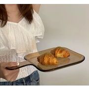 写真道具   撮影用    ins   朝食皿    レトロ   ハンドル付き   トレイ   ガラスケーキ皿