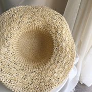 折り畳み式ビーチ帽子海辺に沿った韓国の手編み女性麦わら帽子大リボンサンバイザー韓国女性夏