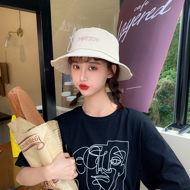 バケットハット韓国アルファベット刺繍帽子春夏日やけ止め日除け優しい女の子学生太陽帽子
