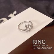 2023新品 うさぎ リング ジルコニア オープンリング Cリング 指輪 フリーサイズ