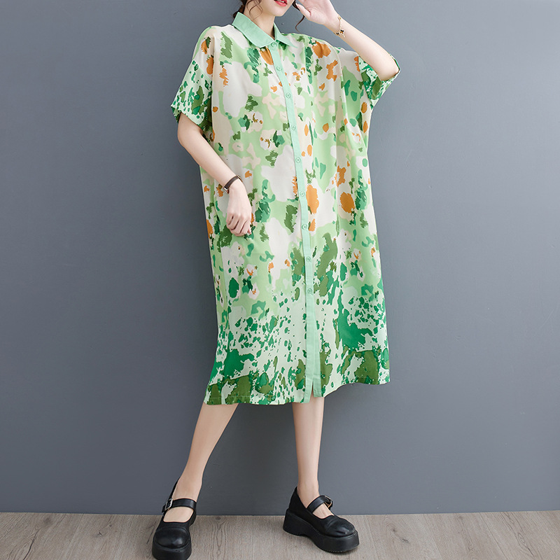 2023夏新作韓国シフォンプリントぶつかり色ファッションおしゃれ大きいサイズシャツスカート