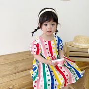 キッズワンピース　カラフルドット　半袖　韓国風子供服　可愛い　女の子夏物　