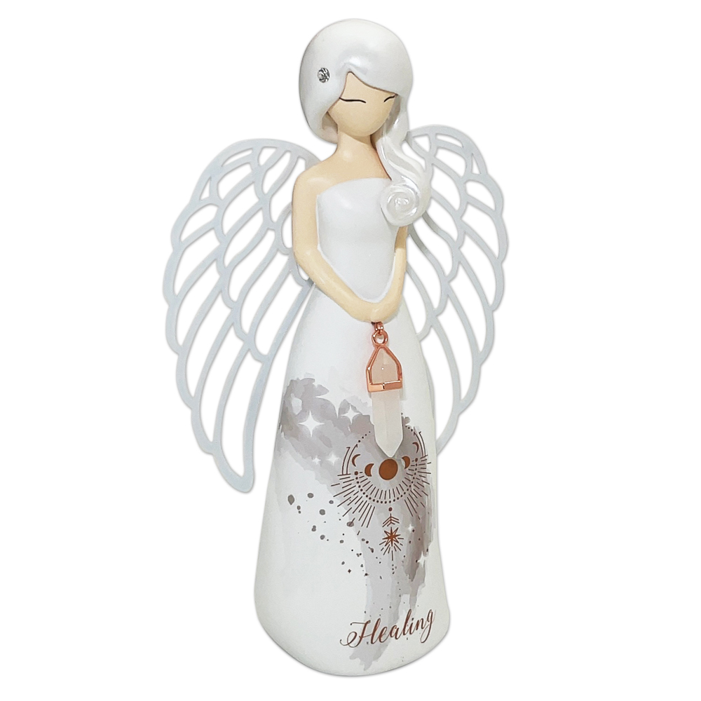置物 癒しの天使 ホワイト 白 クリアクォーツ(水晶) ドール フィギュア ギフト 母の日 結婚祝い