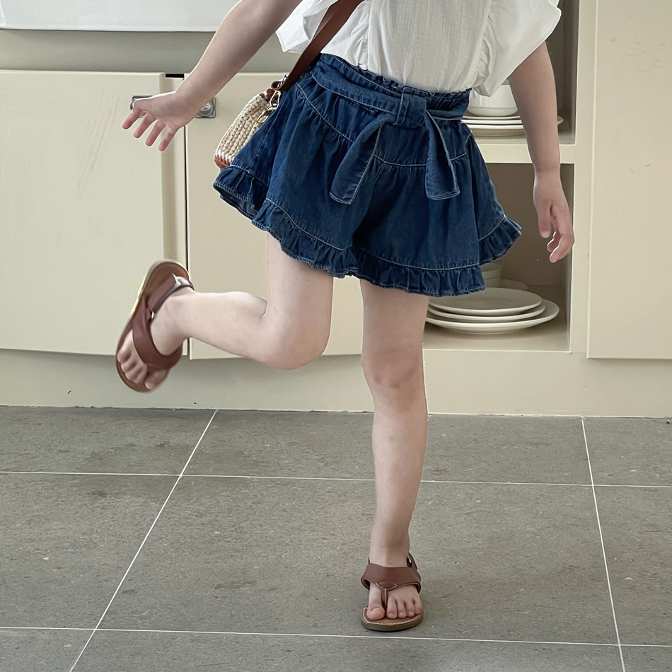 2023年夏新作★子供服★女の子 リボン スカート キュロット デニム 韓国風★90-140cm
