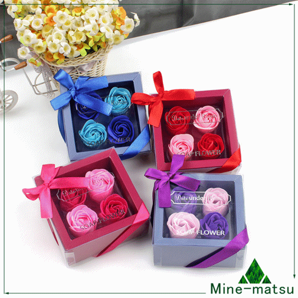 母の日ギフト パラ 方形 4点セット ソープフラワー 枯れないお花 シャボンフラワー