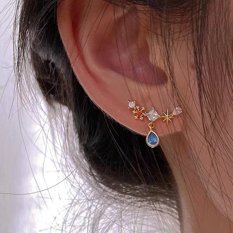 新作　ピアス+ネックレス　アクセサリー　韓国ファッション　シャイニング   スター  水滴模様　メッキ　