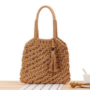 新型純色手編みバッグを代理配布潮女森系度綿ロープレジャービーチバッグ草編みバッグ