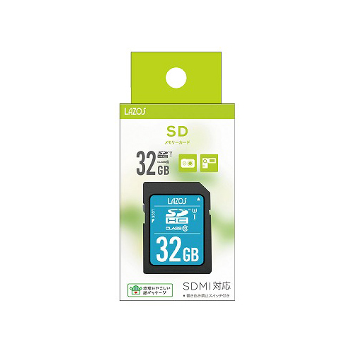 【20個セット】 Lazos SDHCメモリーカード 32GB CLASS10 紙パッケー
