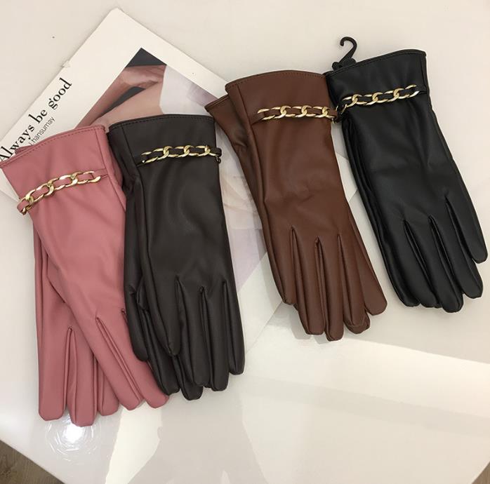 韓国風    レディース  手袋    PU皮質手袋    革の手袋  裹起毛  ファッション  4色
