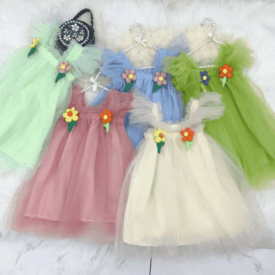 お勧め 春夏 韓国風子供服 ぬいぐるみ花 スリップドレス ワンピース チュールスカート ワンピ 5-13