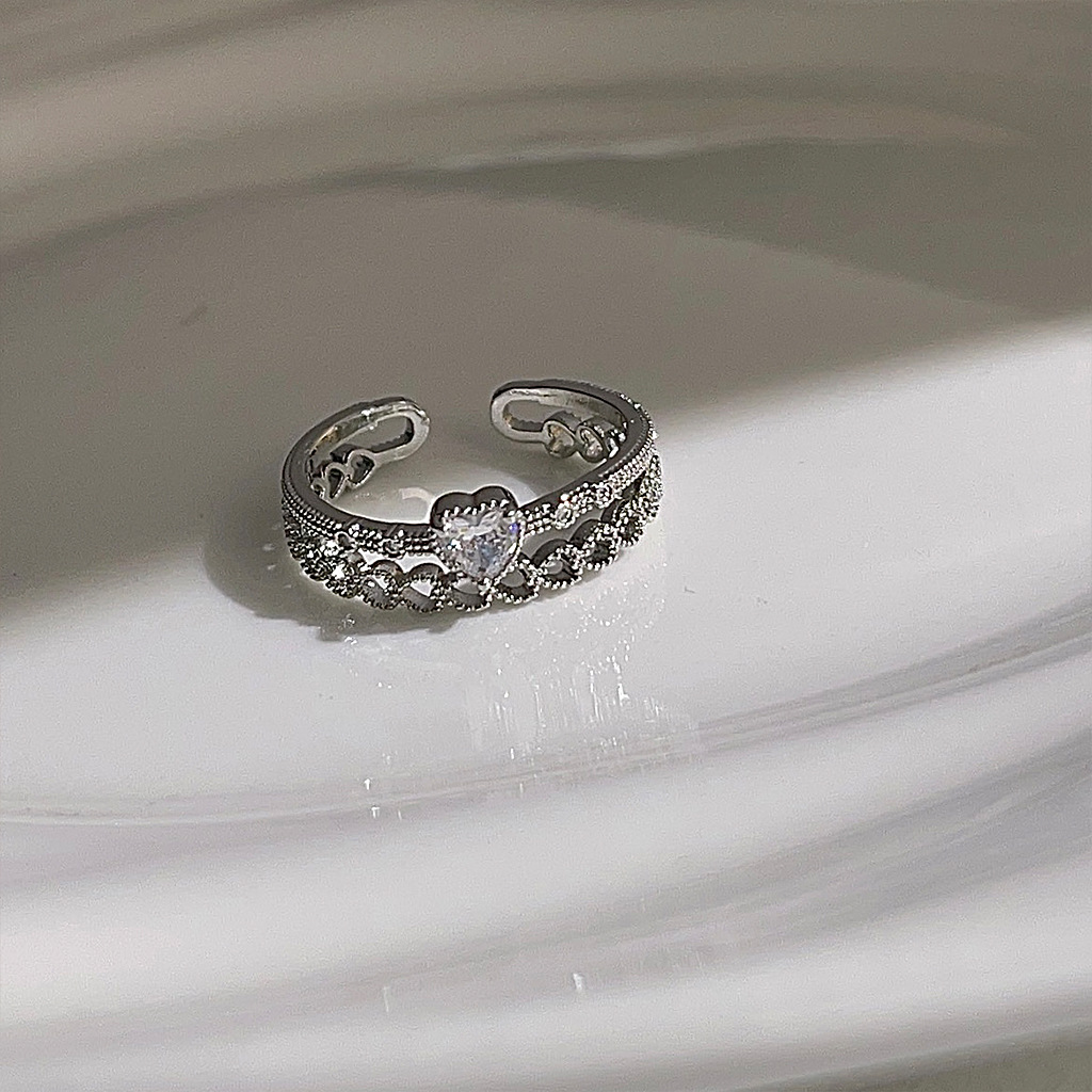 ハート 二重リング風 指輪 調整可能 アクセサリー おしゃれ