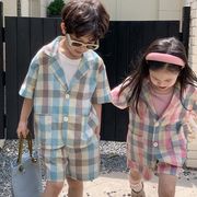 【2023夏】韓国風子供服 ベビー服 キッズ 男女兼用 格子柄 半袖 セットアップ