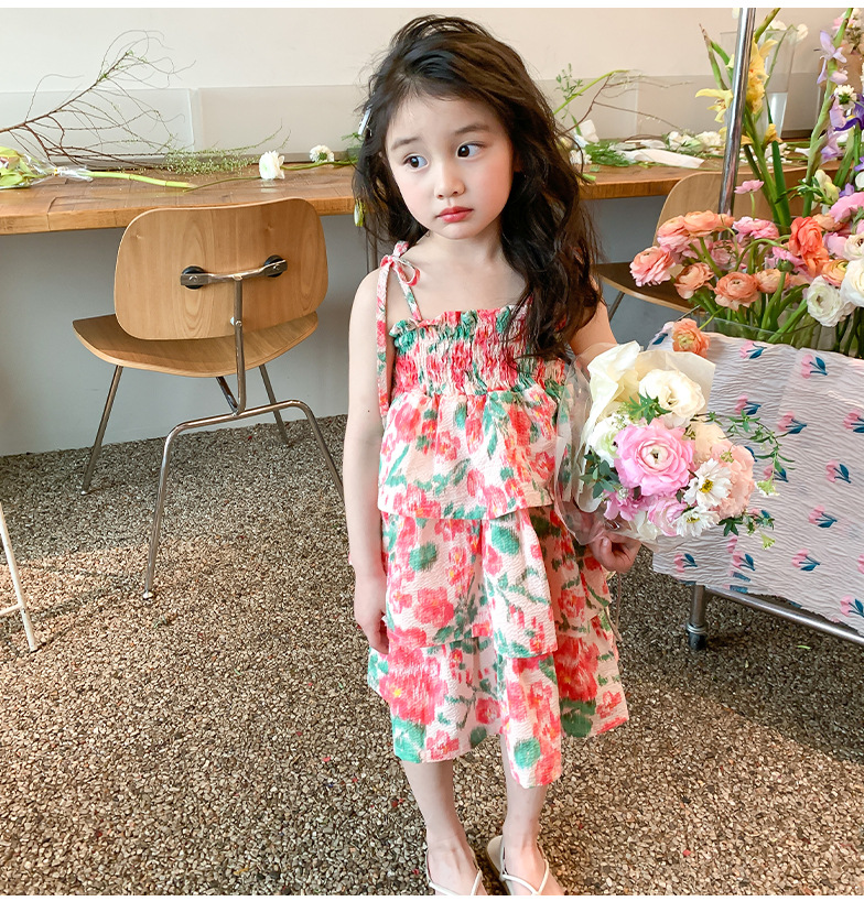 お勧め 春夏 韓国風子供服 ガール ボタニカル スリップドレス