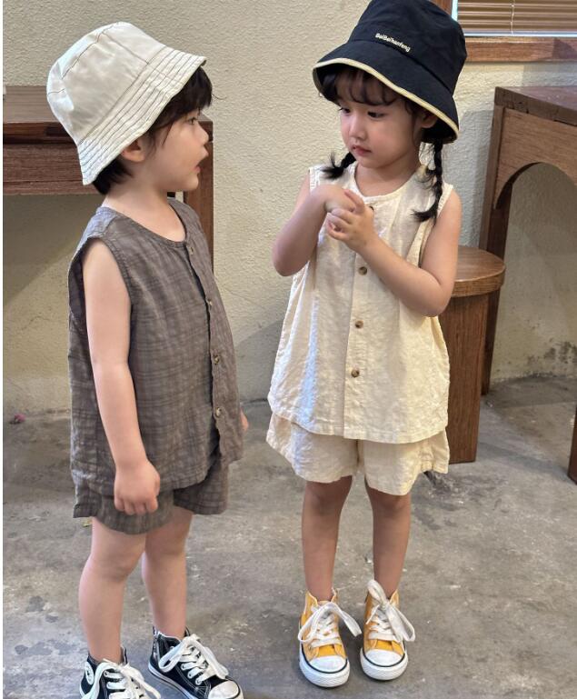 【2023夏】 新作 韓国風 ins  子供服 カジュアルベビーベスト半ズボンセット 80-150
