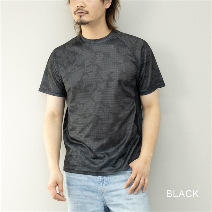 Tシャツ メンズ 半袖 ドライ メッシュ 吸汗速乾 総柄 迷彩柄 プリント