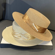 麦わら帽子　帽子　夏　UVカット　日焼け防止　紫外線対策　レディース　つば広　パール