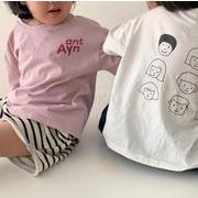 2023夏新作  韓国子供服  可愛い  プリント 半袖  Tシャツ    トップス   韓国風  2色   90-140CM