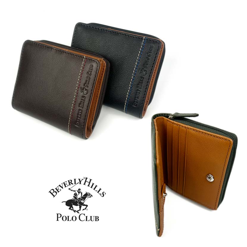 ビバリーヒルズポロクラブ 二つ折り財布 ラウンド型 レザー 財布 二つ折り メンズ 本革 BEVERLY HILLS POLO CLUB