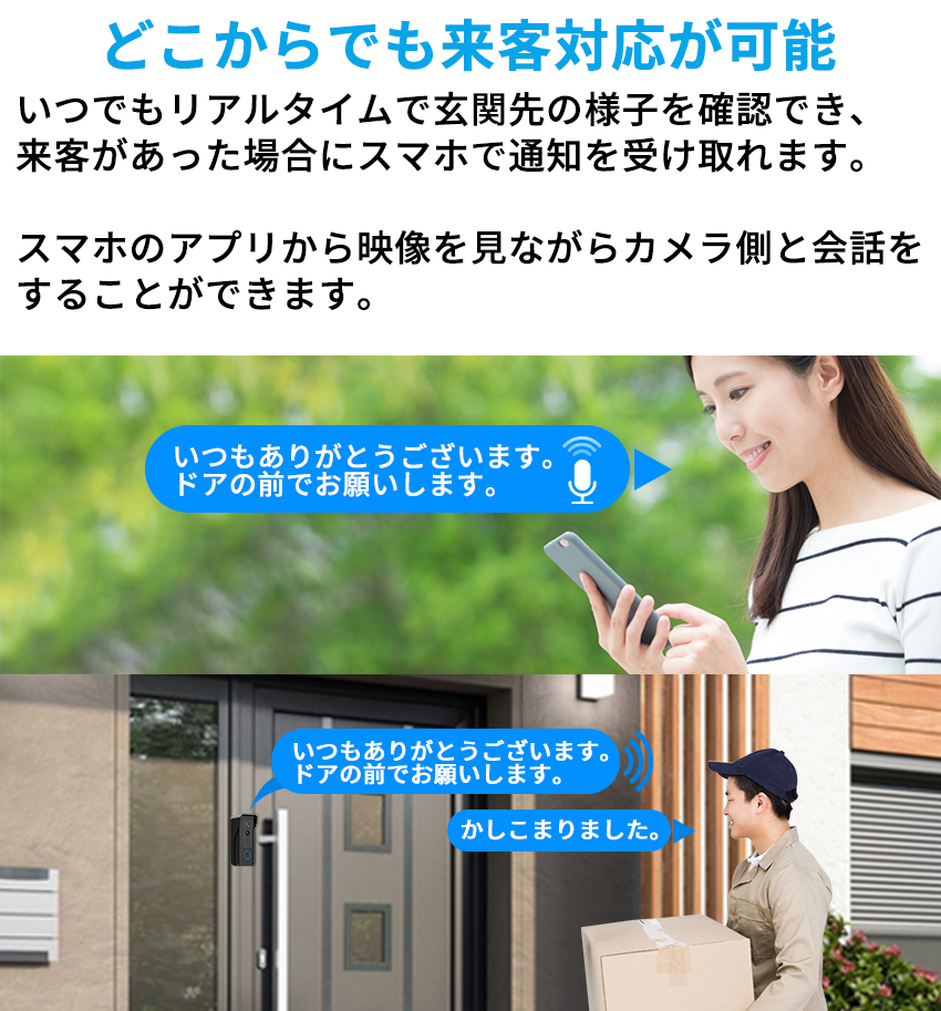 インターホン ワイヤレスドアホン Alexa連動 玄関チャイム ドアベル