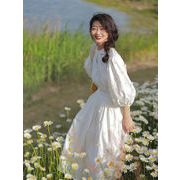 最後の仕上げに1枚 刺繍 ギャザリング ワンピース 受け取って腰 2023年春夏 新品  気質 ロングスカート