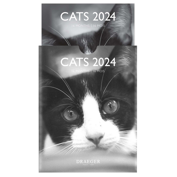 ドレジャー 2024年 スモールカレンダー CATS BLACK & WHITE 壁掛け