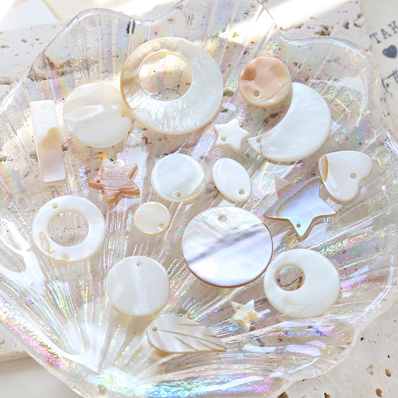 白蝶貝 アクセサリーパーツ 円形 DIYパーツ 星 ハート デコパーツ