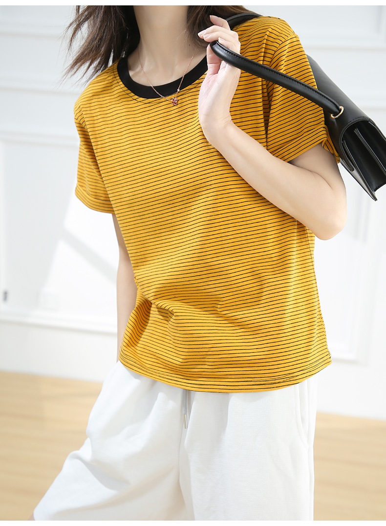 【予約220181】大きいサイズ春夏新作 韓国 レディース ファッション  ストライプ Tシャツ LL-4L