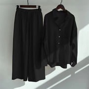 とてもファッション レディースセット トレンド 大きいサイズ 綿麻シャツ 長袖シャツ スラックス
