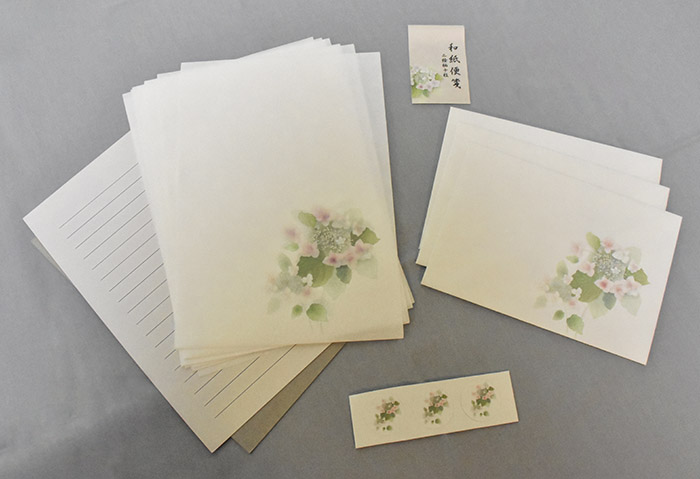 花のイラスト和紙便箋セット /ピンク紫陽花