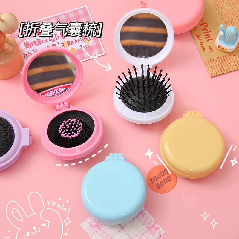 折りたたみ鏡 ミラー エアクッション 2way 手芸DIY マッサージブラシ