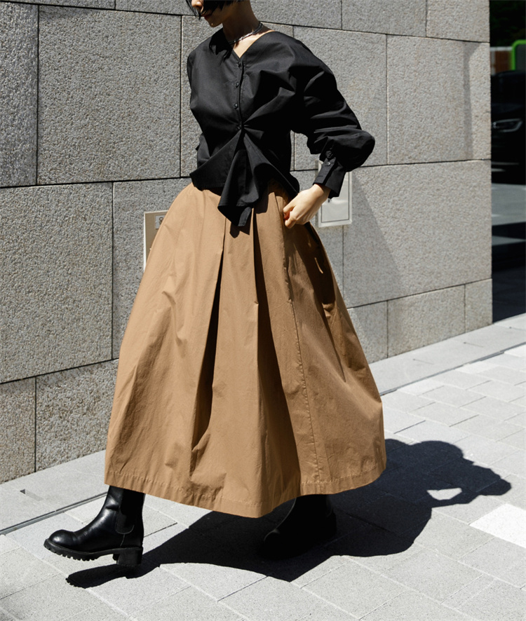 韓国の人気爆発 伸縮性のあるウエスト ロングスカート A字ハーフ 中丈ハーフ  カジュアルスカート