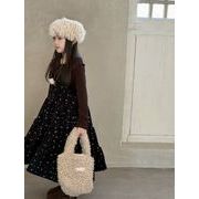 2025 冬新作 韓国風  子供服   ベビー服 コーデュロイ 花柄 袖なし ワンピース   ブラック