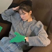 【2023秋新作】韓国insレディース服　秋　優しい　きれいめ　パール飾る セーター　ニット　
