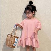 2023夏新作 ins大人気 韓国風子供服 綿糸 ワンピース キッズ服 スカート 2色 80-150cm