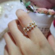 四つ葉のクローバーリング　ミニパールリング指輪　アクセサリー　韓国ファッション