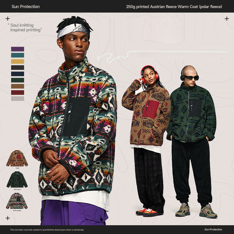 メンズ エスニック柄 シープボア パーカー 男女兼用 ストリート系  