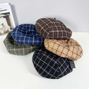 チェック柄ベレー帽　レディース帽子　デザイン　韓国ファッション　秋冬　全5色