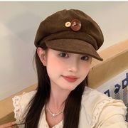 レディース帽子　ボタンキャスケット　韓国ファッション　秋冬　かわいい　コーデュロイ