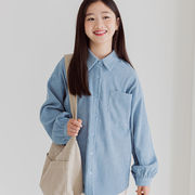 ★Girls★　ガールズブルーシャツ　シャツカーディガン　キッズカーディガン　韓国キッズファッション