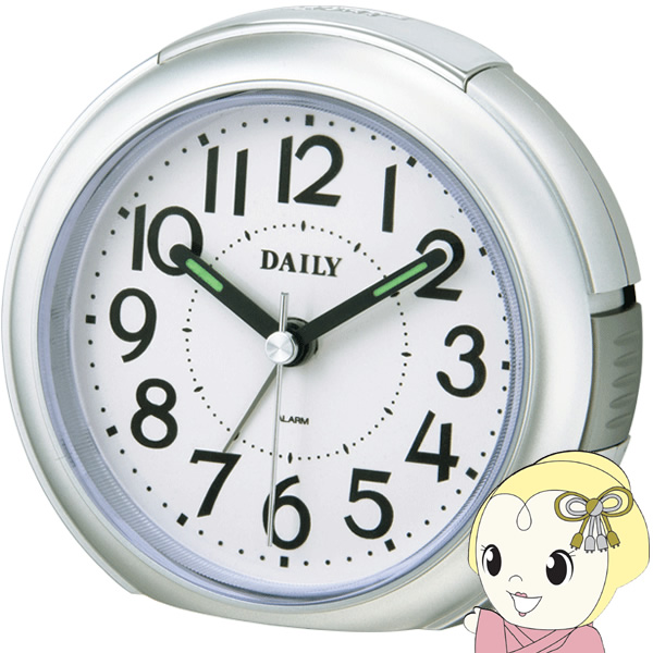 置き時計 目覚まし時計 アナログ 小さい かわいい 連続秒針 銀色 DAILY (デイリー) リズム RHYTHM