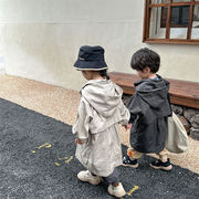 韓国風子供服 子供用ジャケット 男の子 女の子 ミドル丈フード付きウインドブレーカー ルーズトップス