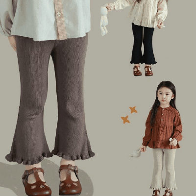 秋冬新作 子供服 ガールズ 3-8歳女の子 ズボン ベルボトム フリル ロングパンツ 7-15 3色