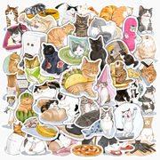 50枚/セット 新作 かわいい 猫のステッカー 動物アクセサリー 猫雑貨 防水 漫画の猫柄手帳用シール 装飾品