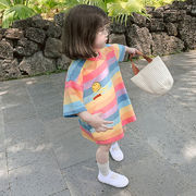 女の子のTシャツロングレインボートップドレス21夏の新しい子供服3-8歳に代わって