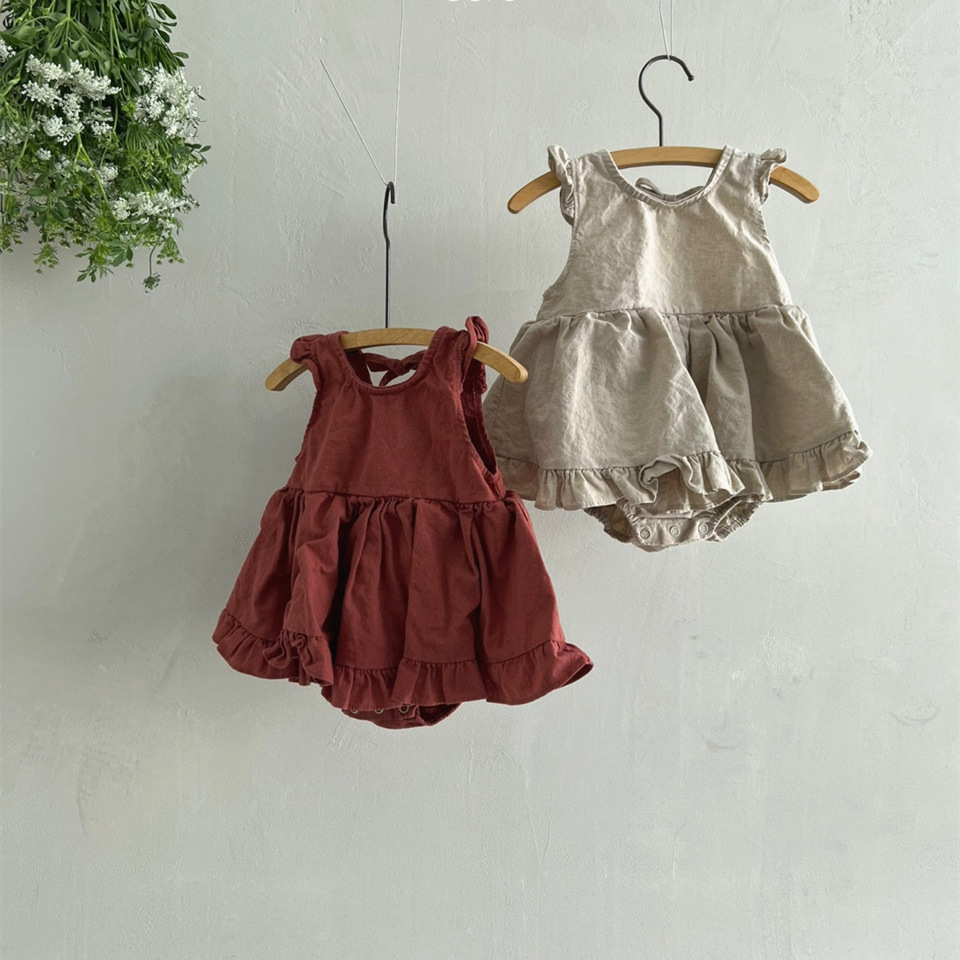 韓国の子供服ベビー菌エッジバッグおならスカート夏の女の子ワンピースベビーサスペンダースカート