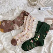 3色 秋と冬  キノコ きのこの柄 靴下 レディースソックス  立体的なパターン 綿の靴下