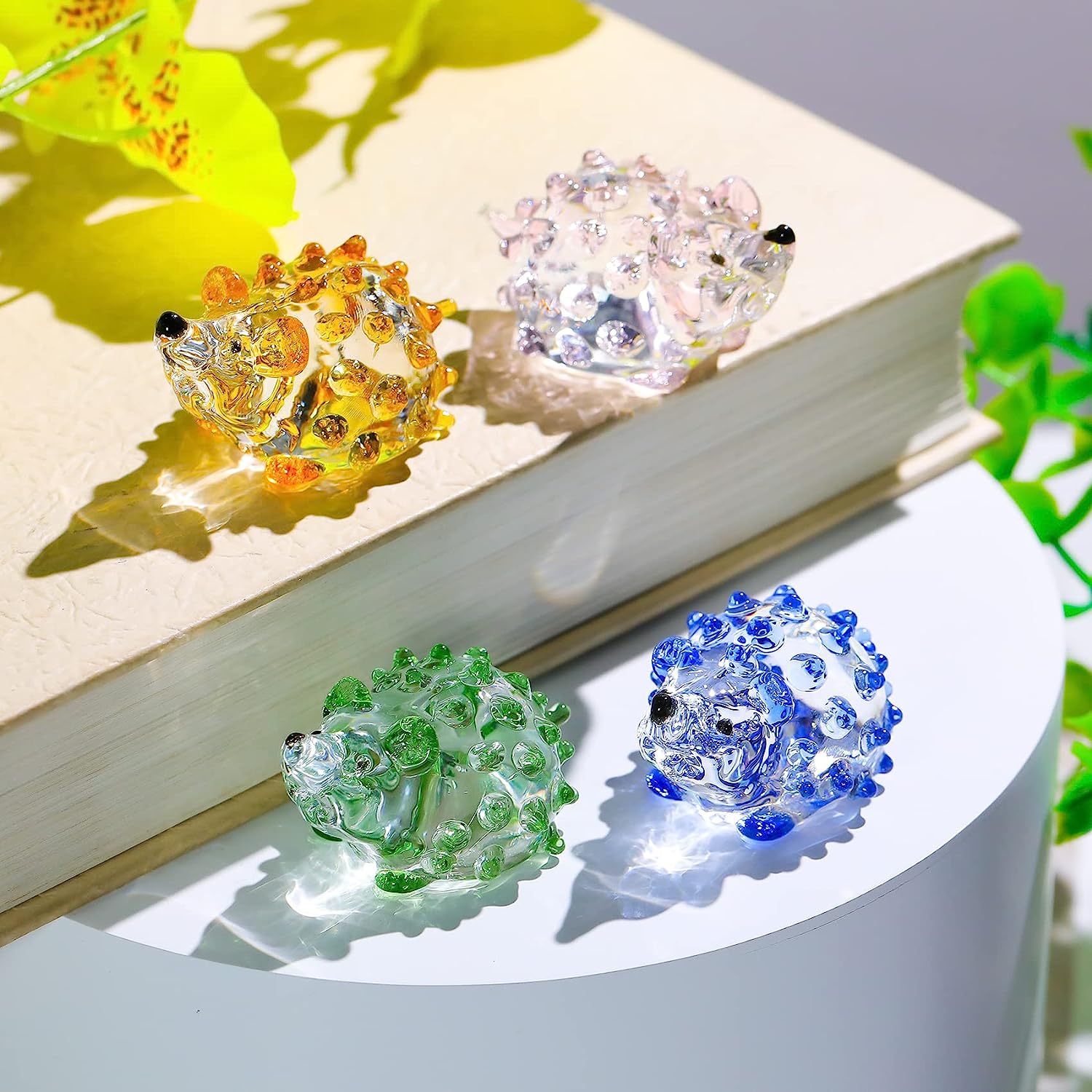 4色 ガラス ハリネズミの置物 デスクトップデコレーション 工芸品