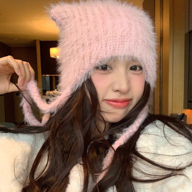 レディース帽子　猫耳帽子　シャギー　リボン　韓国ファッション　秋冬　かわいい　全6色